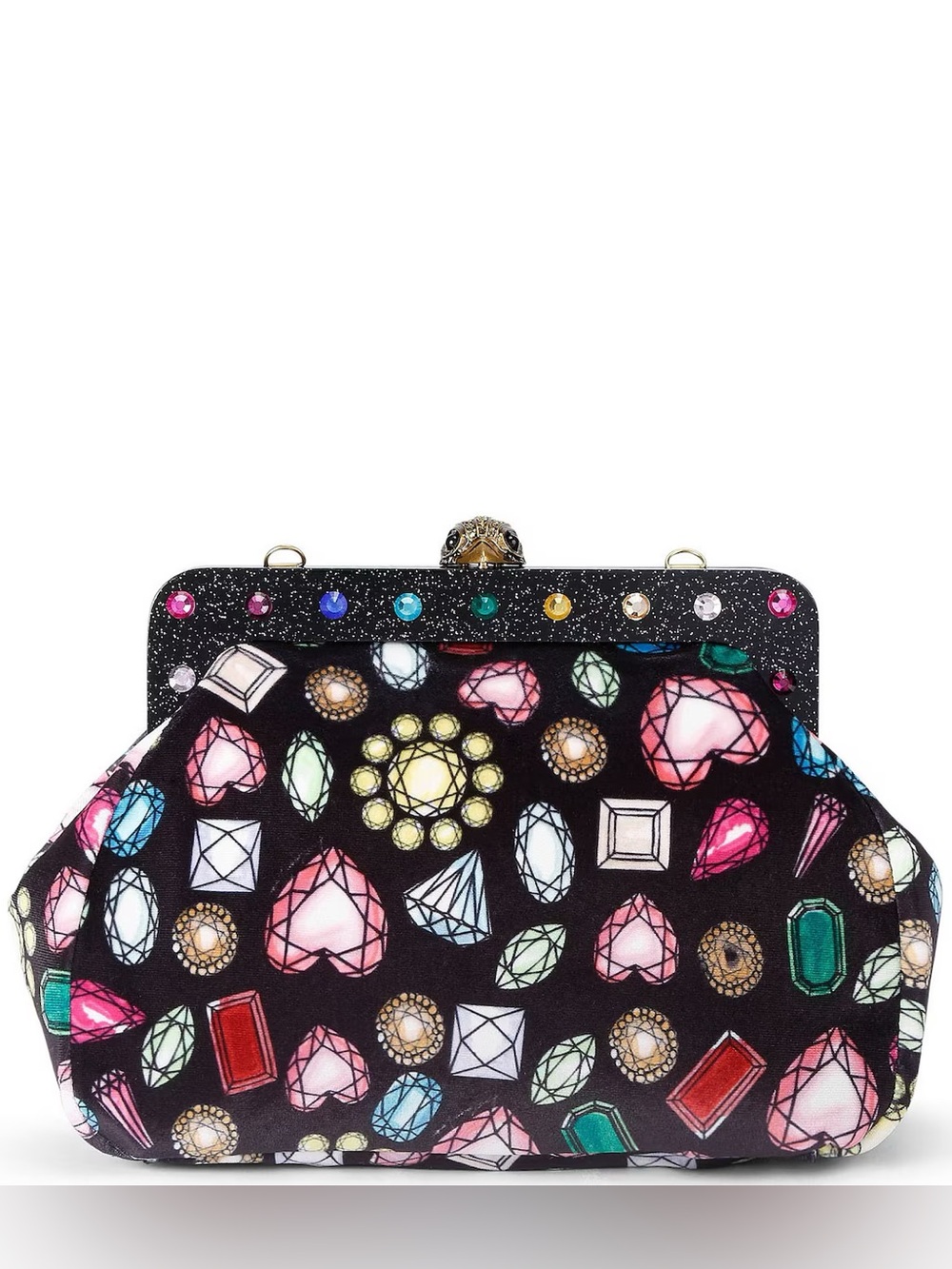 NWT Kurt Geiger Jeweled Velvet Pouch Clutch with Crystal Frame